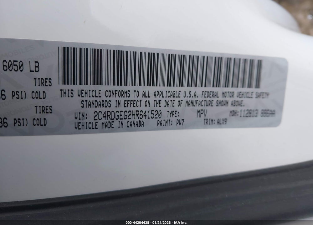 2017 DODGE GRAND CARAVAN GT VIN: 2C4RDGEG2HR641520