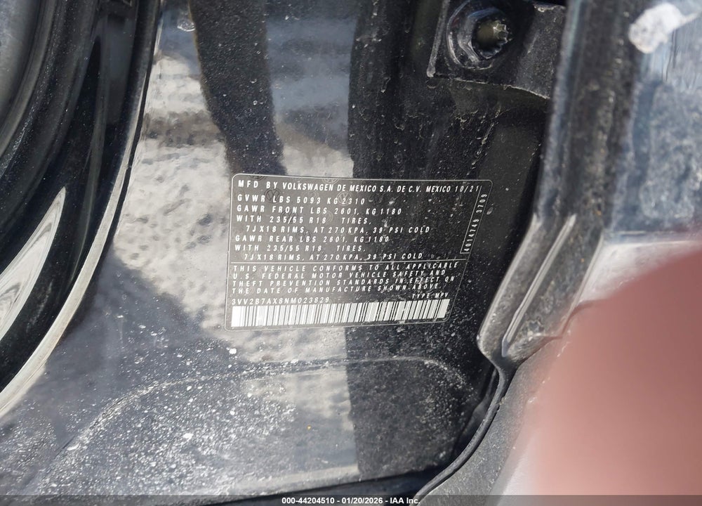 2022 VOLKSWAGEN TIGUAN 2.0T SE VIN: 3VV2B7AX8NM023829