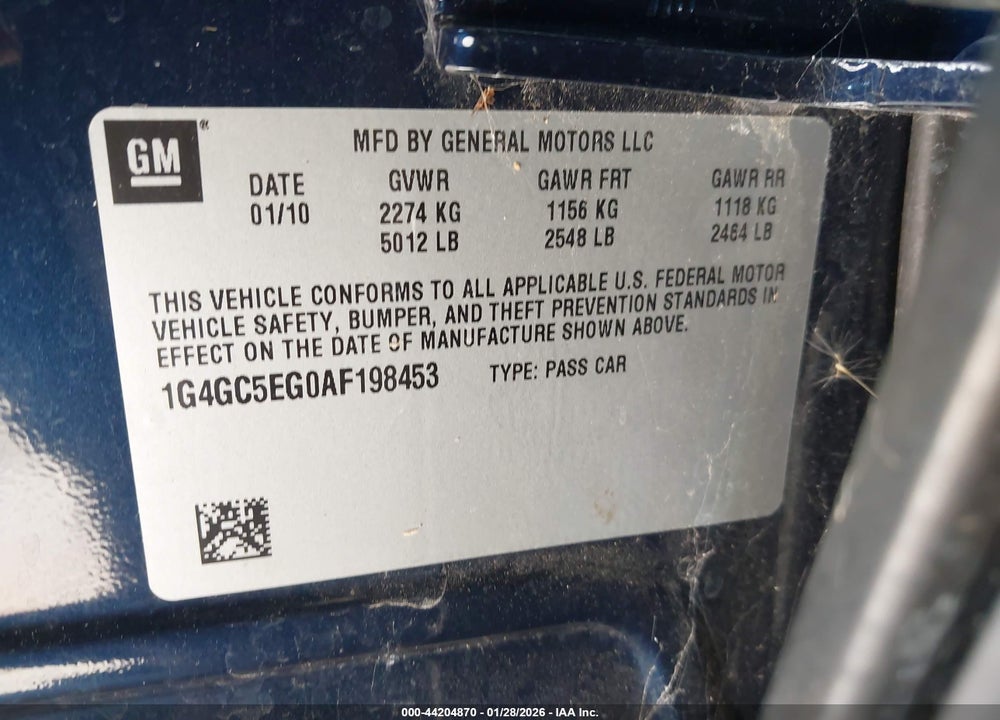 2010 BUICK LACROSSE CXL VIN: 1G4GC5EG0AF198453