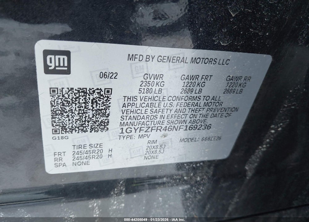 2022 CADILLAC XT4 AWD SPORT VIN: 1GYFZFR46NF169236