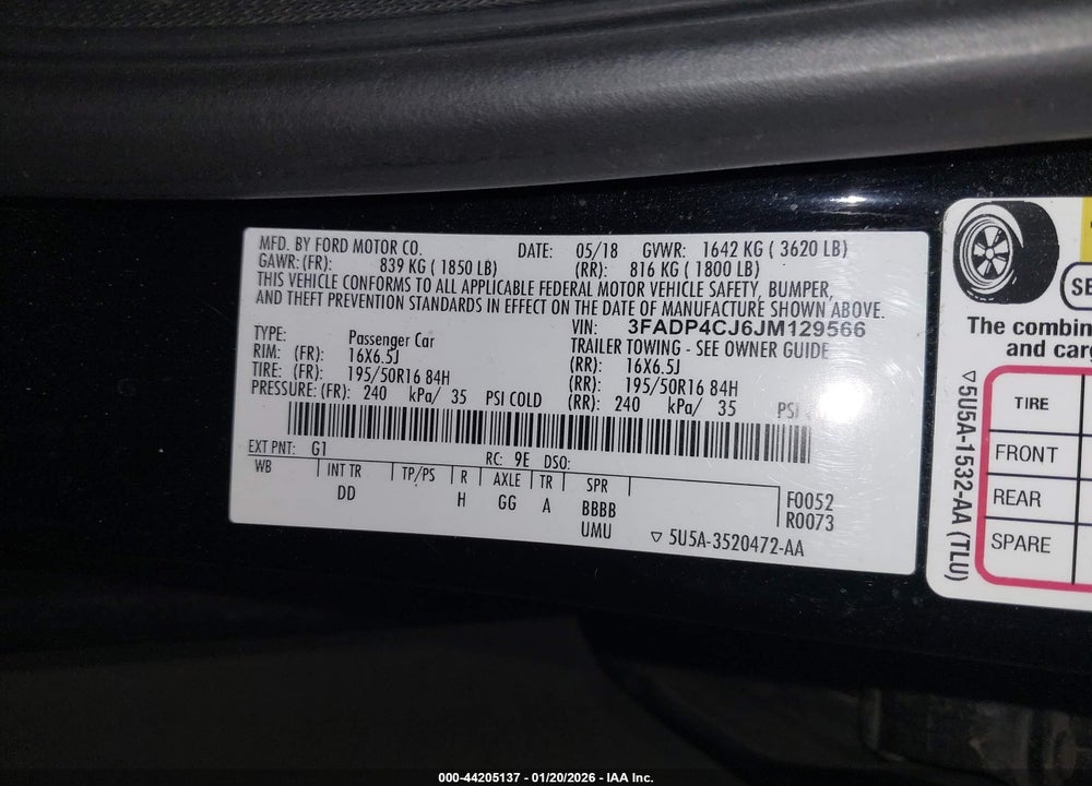 2018 FORD FIESTA TITANIUM VIN: 3FADP4CJ6JM129566