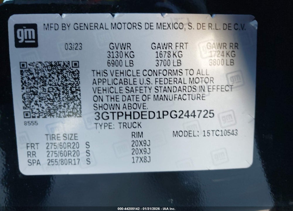 2023 GMC SIERRA 1500 2WD  SHORT BOX SLT VIN: 3GTPHDED1PG244725
