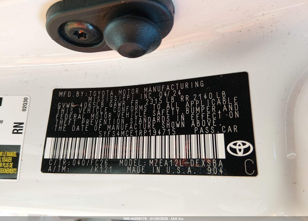 2024 TOYOTA COROLLA SE VIN: 5YFS4MCE1RP194715