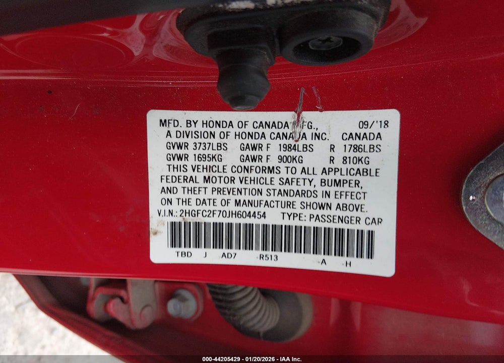 2018 HONDA CIVIC EX VIN: 2HGFC2F70JH604454