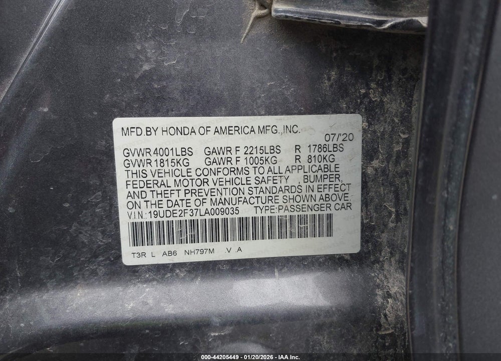 2020 ACURA ILX STANDARD VIN: 19UDE2F37LA009035