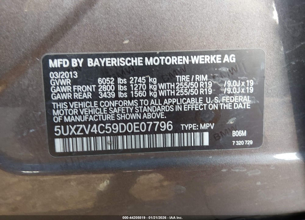 2013 BMW X5 XDRIVE35I/XDRIVE35I PREMIUM/XDRIVE35I SPORT ACTIVITY VIN: 5UXZV4C59D0E07796