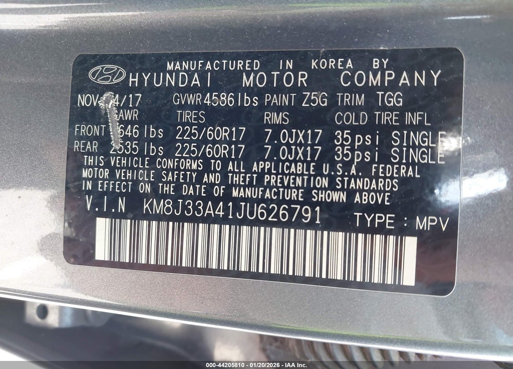 2018 HYUNDAI TUCSON SEL VIN: KM8J33A41JU626791