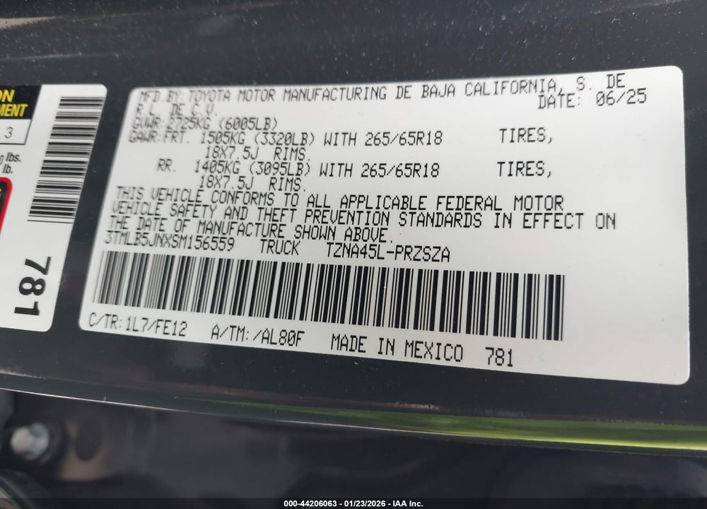 2025 TOYOTA TACOMA TRD SPORT VIN: 3TMLB5JNXSM156559