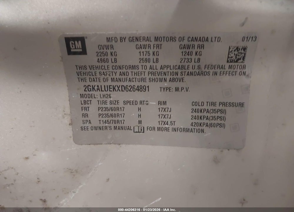 2013 GMC TERRAIN SLT-1 VIN: 2GKALUEKXD6264891