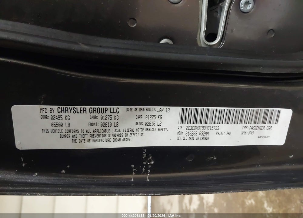 2013 DODGE CHARGER R/T VIN: 2C3CDXDT9DH615733