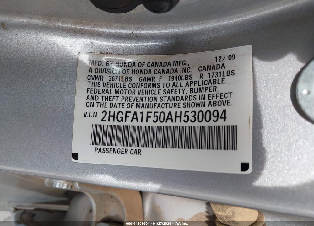 2010 HONDA CIVIC LX VIN: 2HGFA1F50AH530094