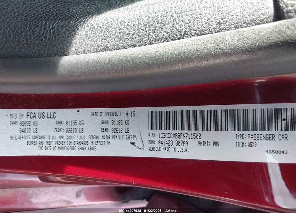 2015 CHRYSLER 200 LIMITED VIN: 1C3CCCAB8FN711502