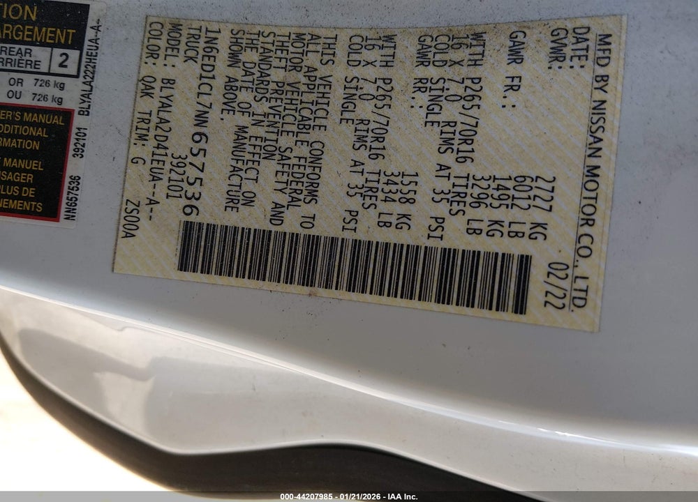 2022 NISSAN FRONTIER KING CAB S 4X2 VIN: 1N6ED1CL7NN657536