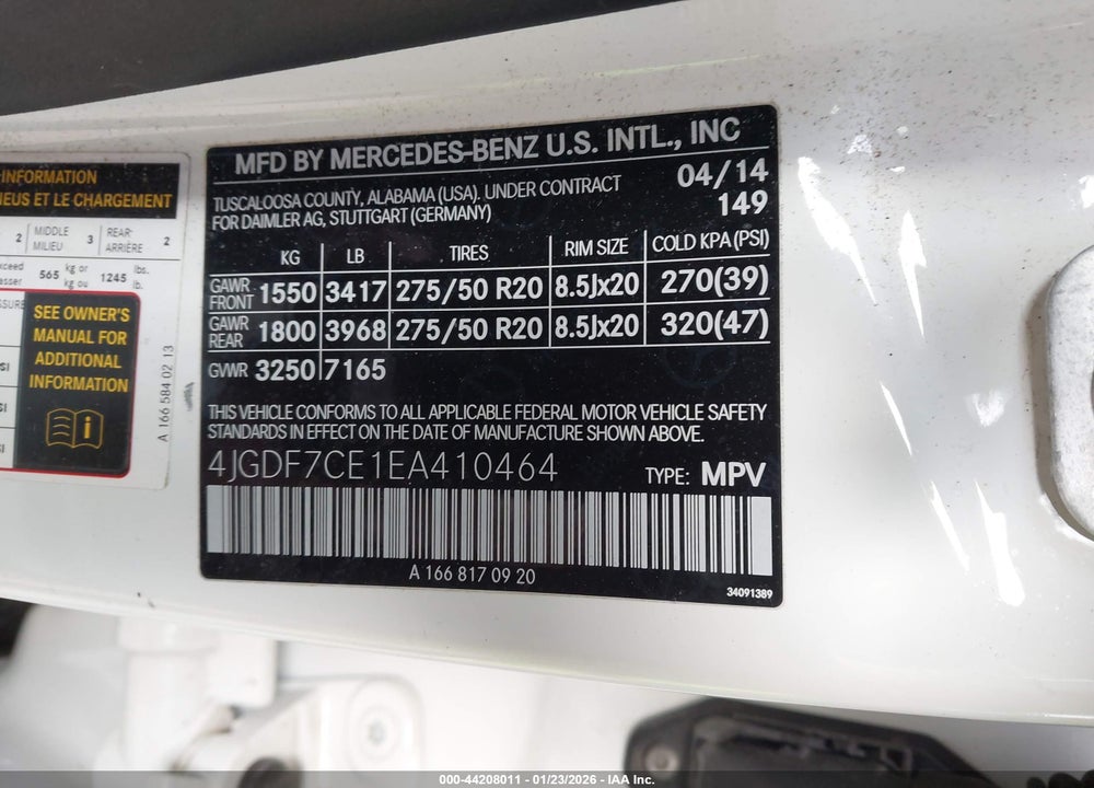 2014 MERCEDES-BENZ GL 450 4MATIC VIN: 4JGDF7CE1EA410464