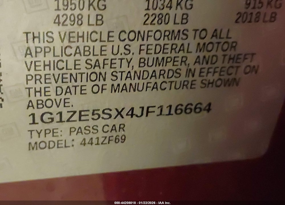2018 CHEVROLET MALIBU PREMIER VIN: 1G1ZE5SX4JF116664