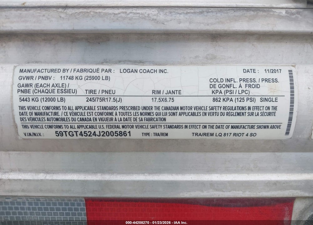 2018 OTHER VIN: 59TGT4524J2005861