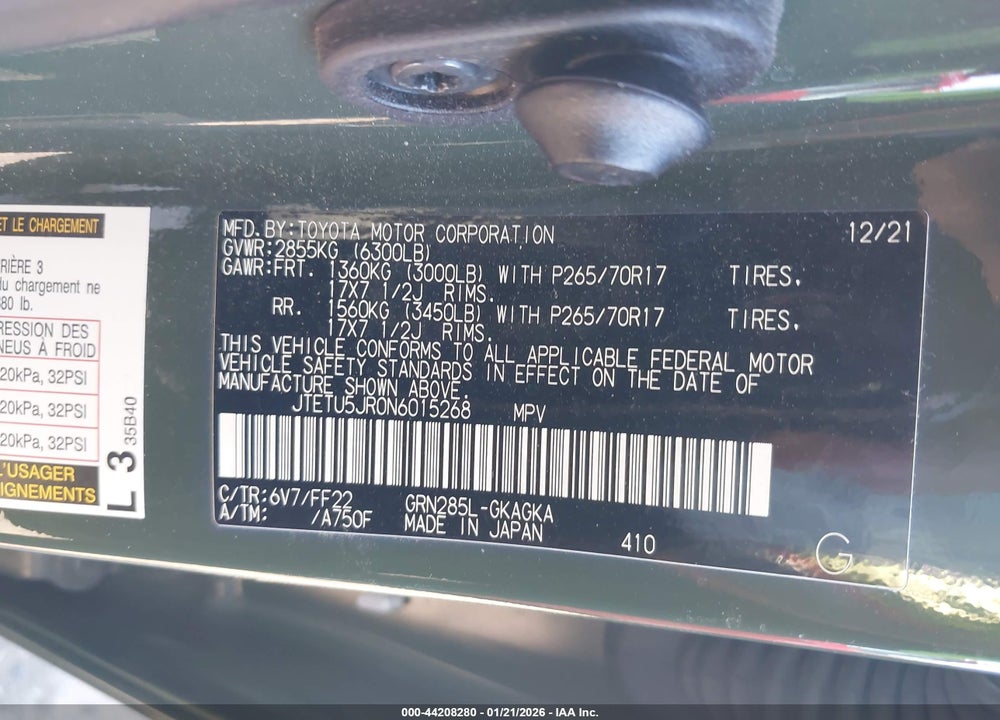 2022 TOYOTA 4RUNNER TRAIL SPECIAL EDITION VIN: JTETU5JR0N6015268