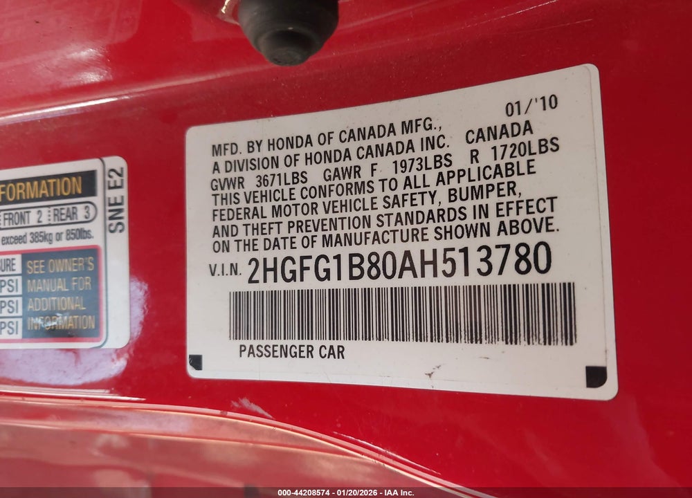 2010 HONDA CIVIC EX VIN: 2HGFG1B80AH513780