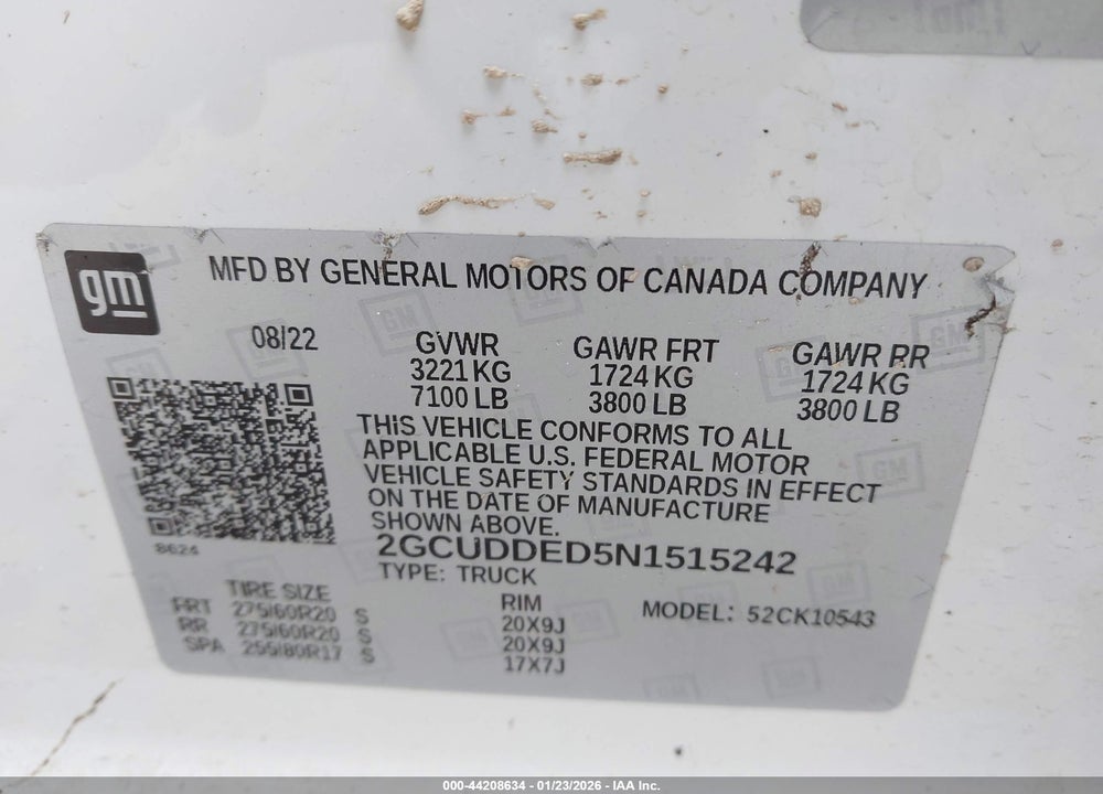 2022 CHEVROLET SILVERADO 1500 VIN: 2GCUDDED5N1515242