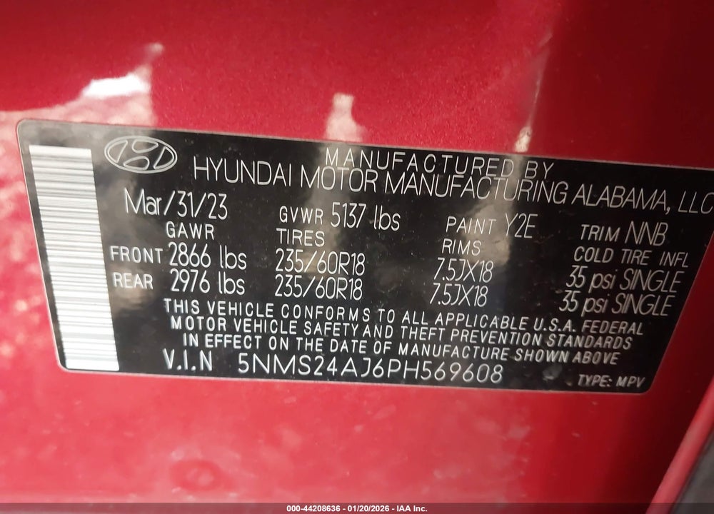 2023 HYUNDAI SANTA FE SEL VIN: 5NMS24AJ6PH569608