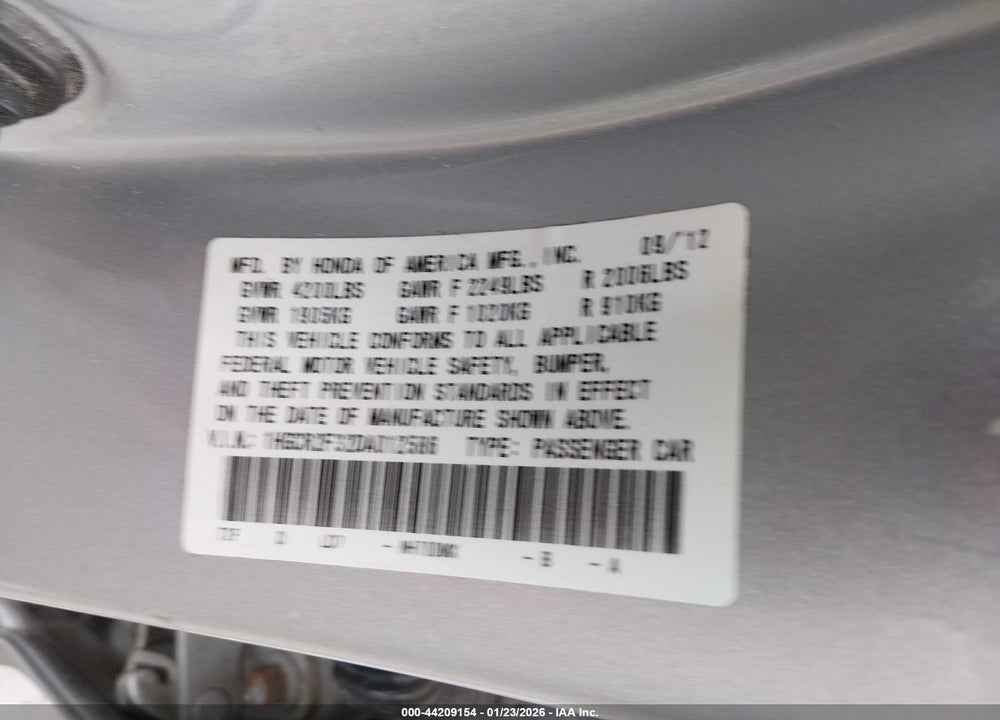 2013 HONDA ACCORD LX VIN: 1HGCR2F32DA012586