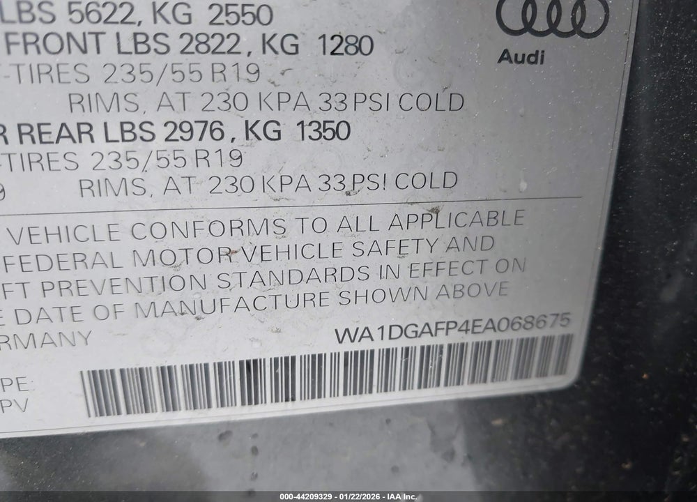 2014 AUDI Q5 3.0T PREMIUM PLUS VIN: WA1DGAFP4EA068675