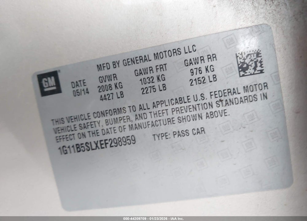 2014 CHEVROLET MALIBU 1LS VIN: 1G11B5SLXEF298959