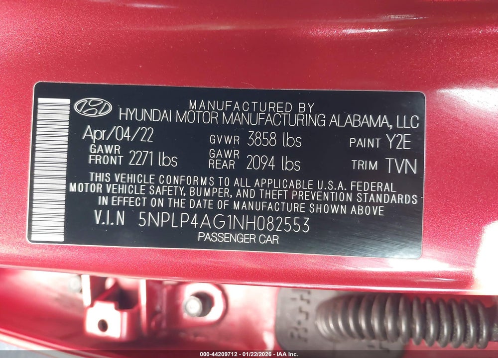 2022 HYUNDAI ELANTRA LIMITED VIN: 5NPLP4AG1NH082553