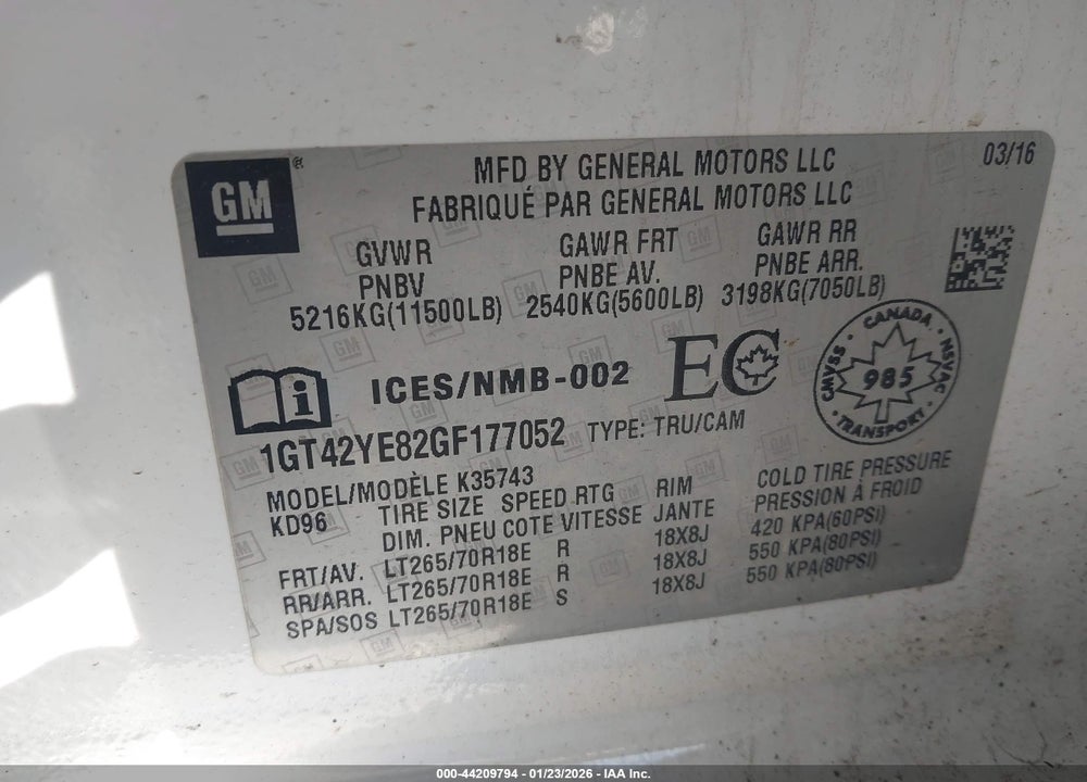 2016 GMC SIERRA K3500 DENALI VIN: 1GT42YE82GF177052