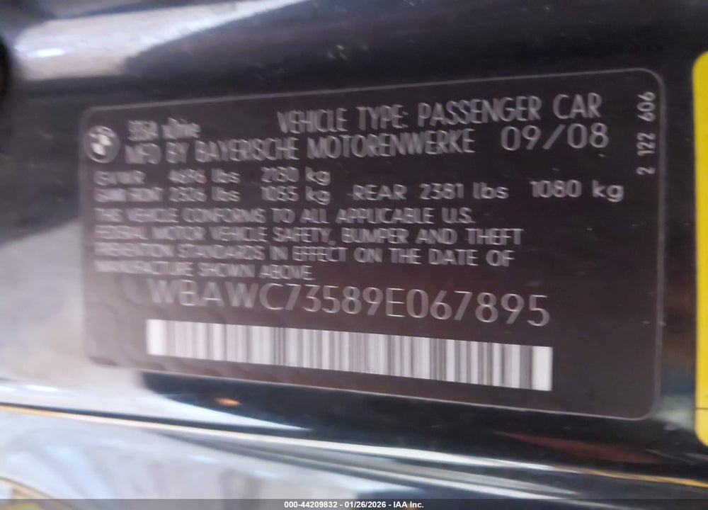 2009 BMW 335I XDRIVE VIN: WBAWC73589E067895