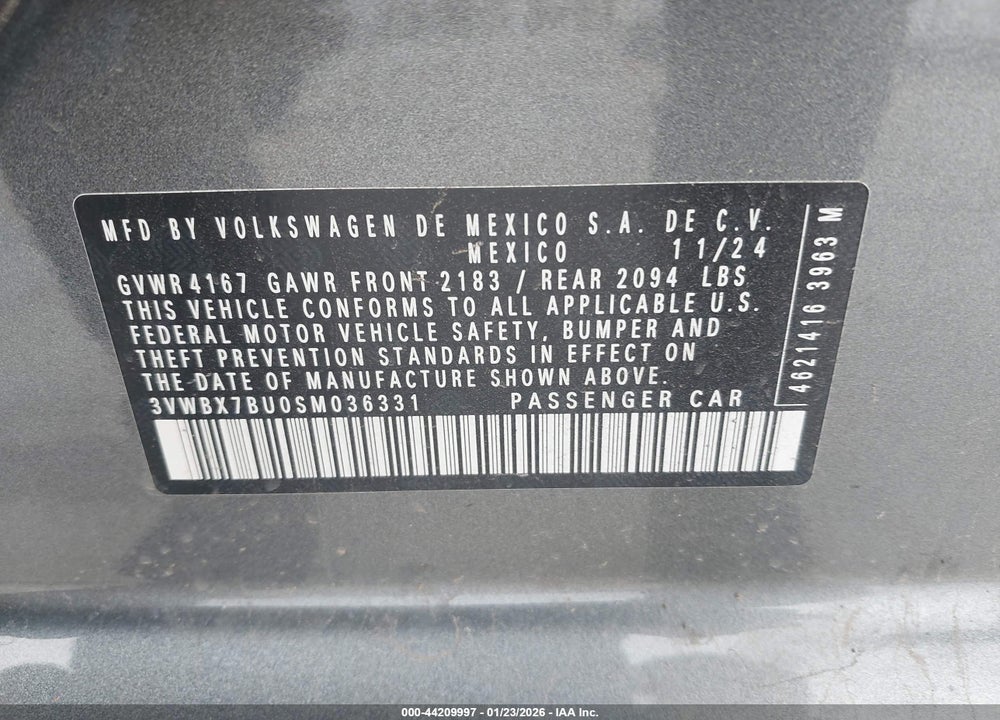 2025 VOLKSWAGEN JETTA 1.5T SPORT VIN: 3VWBX7BU0SM036331