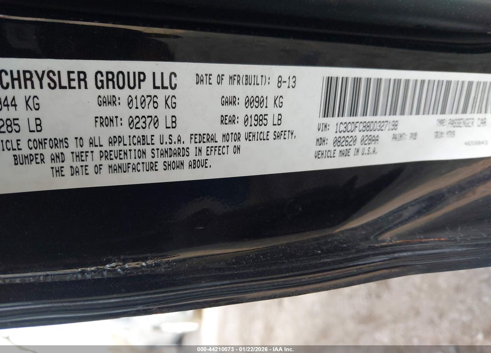 2013 DODGE DART GT VIN: 1C3CDFCB8DD327198