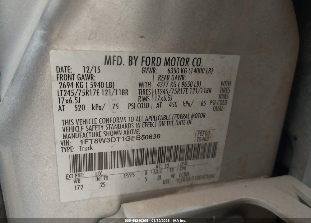 2016 FORD F-350 XLT VIN: 1FT8W3DT1GEB50638
