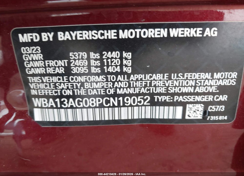 2023 BMW 530E VIN: WBA13AG08PCN19052