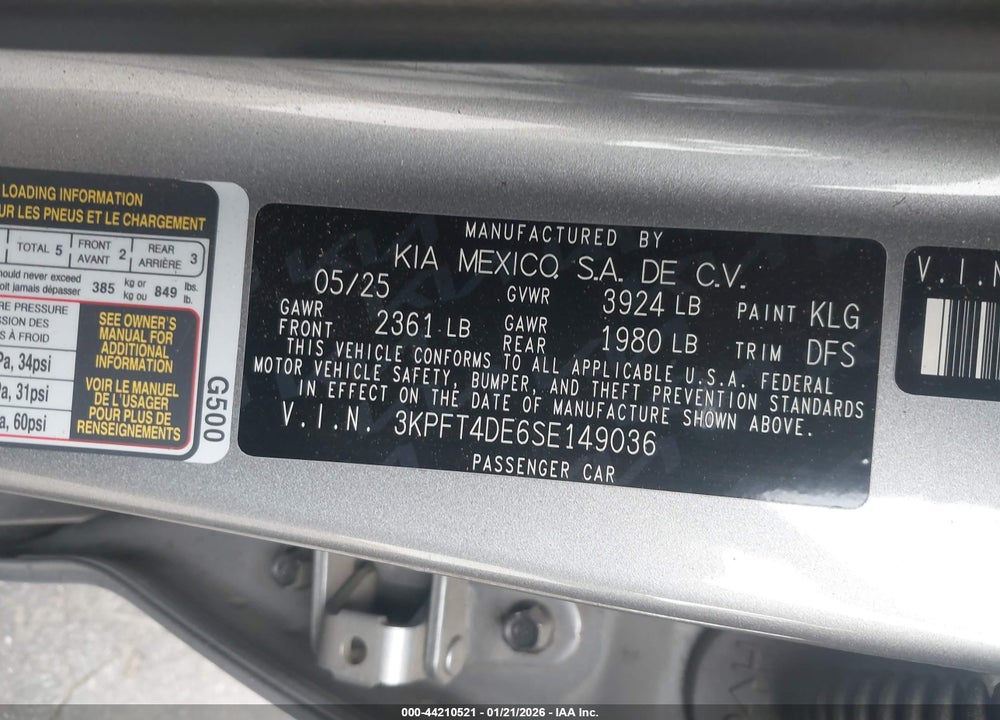 2025 KIA K4 LXS VIN: 3KPFT4DE6SE149036