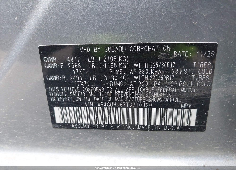 2026 SUBARU CROSSTREK VIN: 4S4GUHU67T3710320