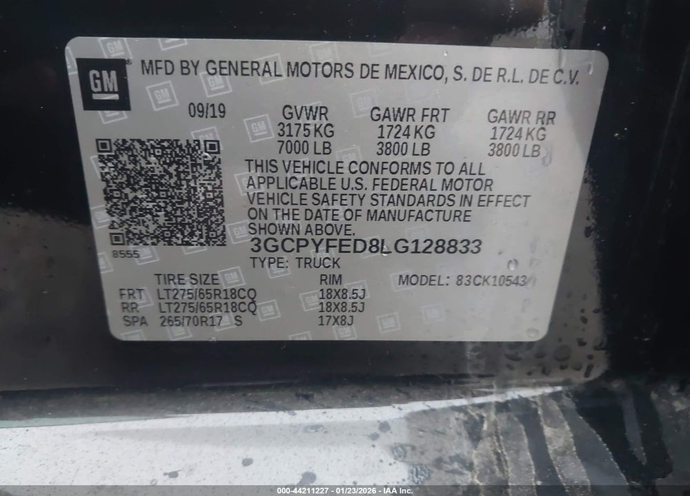 2020 CHEVROLET SILVERADO 1500 4WD  SHORT BED LT TRAIL BOSS VIN: 3GCPYFED8LG128833