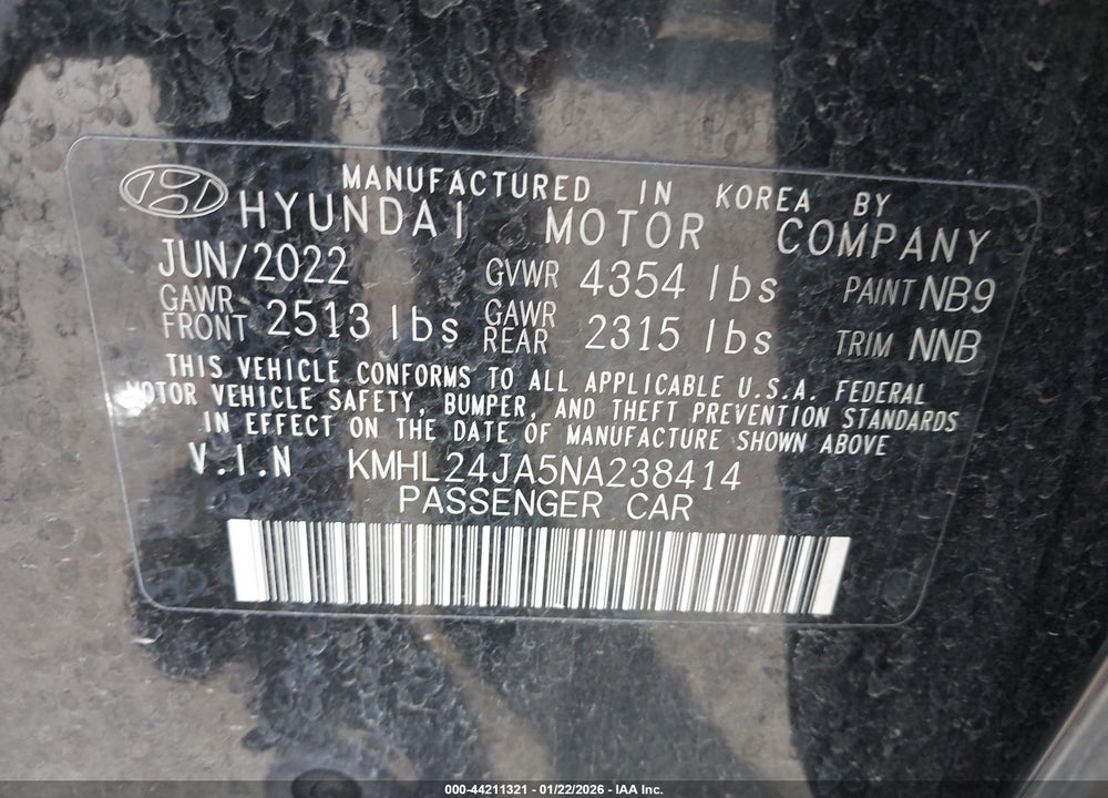 2022 HYUNDAI SONATA SE VIN: KMHL24JA5NA238414