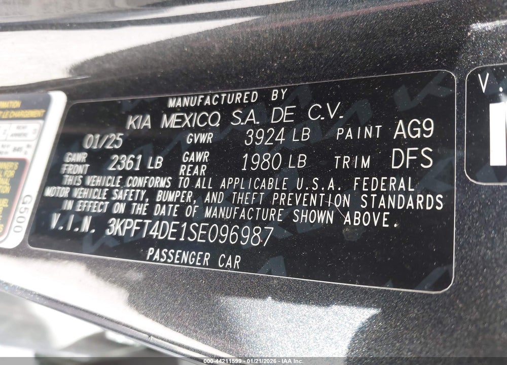 2025 KIA K4 LXS VIN: 3KPFT4DE1SE096987