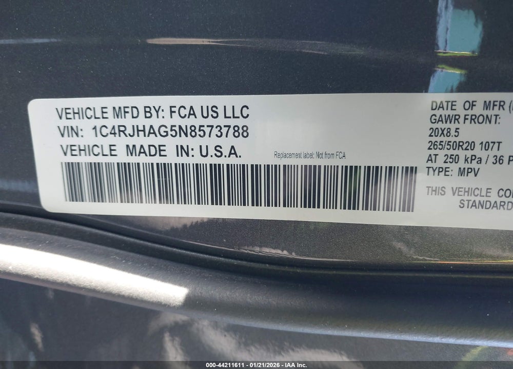 2022 JEEP GRAND CHEROKEE ALTITUDE 4X4 VIN: 1C4RJHAG5N8573788