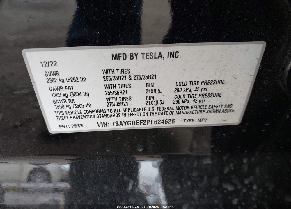 2023 TESLA MODEL Y PERFORMANCE DUAL MOTOR ALL-WHEEL DRIVE VIN: 7SAYGDEF2PF624626