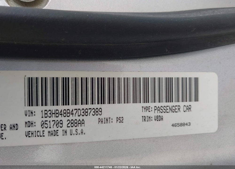 2007 DODGE CALIBER SXT VIN: 1B3HB48B47D387389