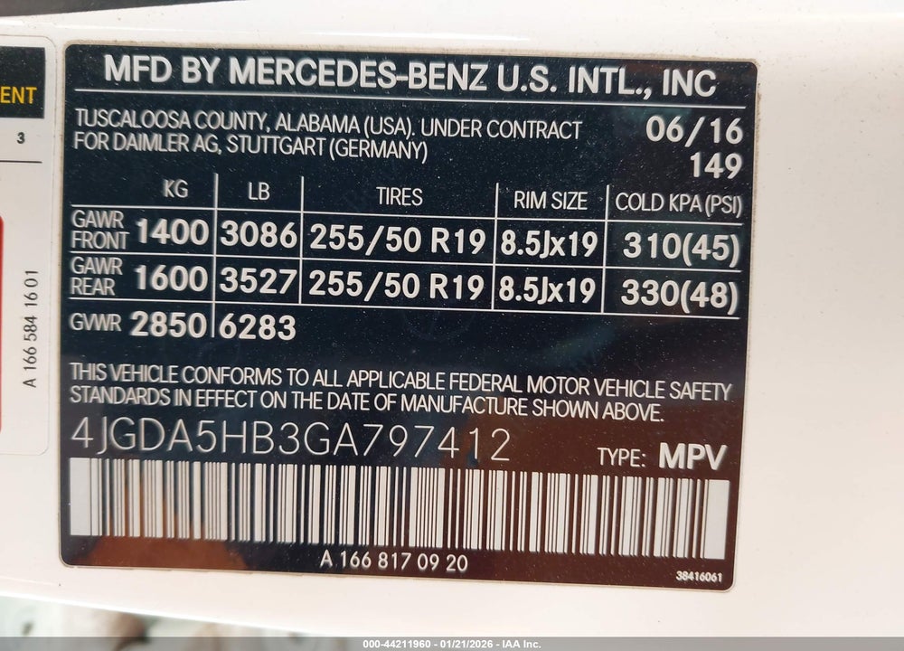 2016 MERCEDES-BENZ GLE 350 4MATIC VIN: 4JGDA5HB3GA797412