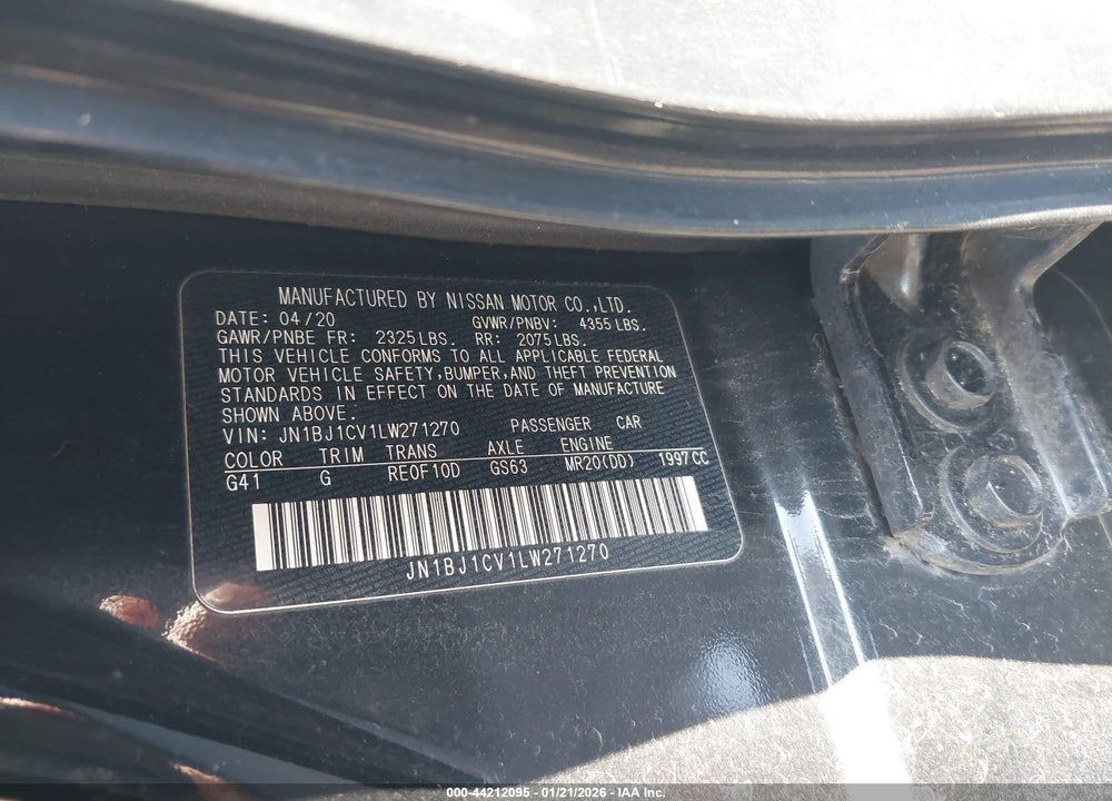 2020 NISSAN ROGUE SPORT S FWD XTRONIC CVT VIN: JN1BJ1CV1LW271270