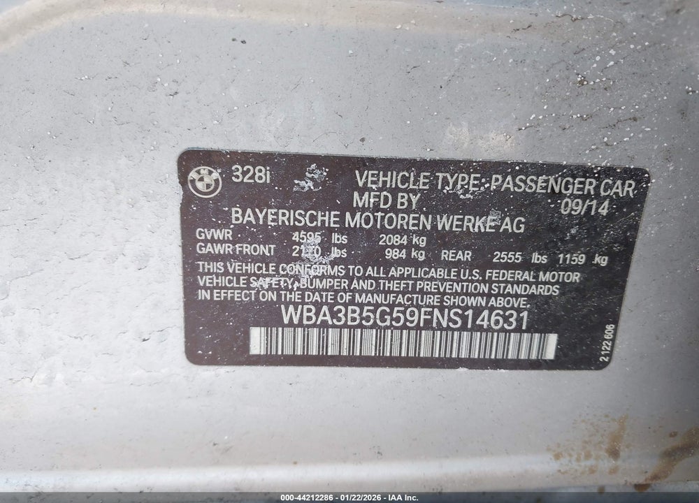 2015 BMW 328 XI SULEV VIN: WBA3B5G59FNS14631