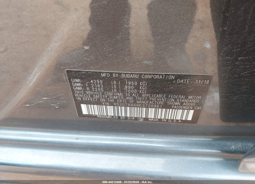 2019 SUBARU IMPREZA 2.0I VIN: 4S3GTAA66K3720967