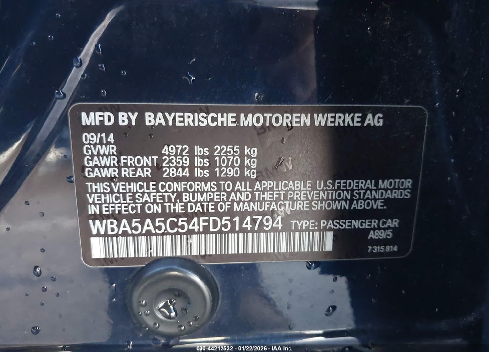 2015 BMW 528I VIN: WBA5A5C54FD514794
