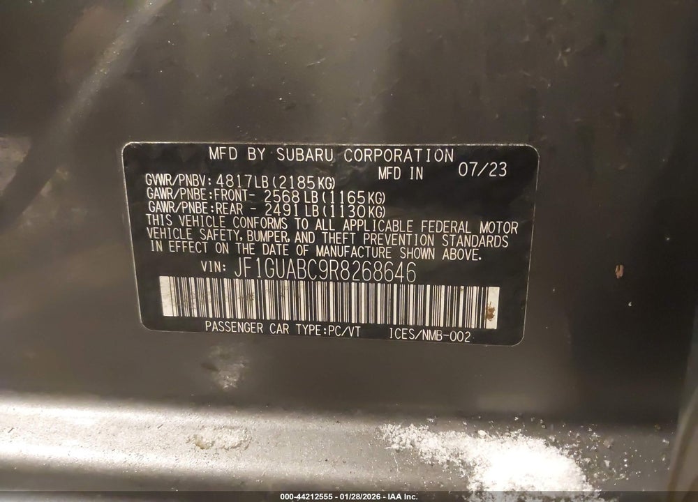 2024 SUBARU IMPREZA BASE 5-DOOR VIN: JF1GUABC9R8268646