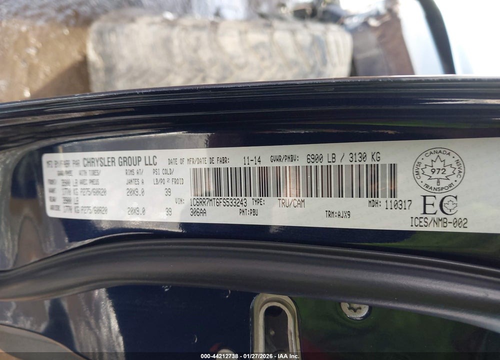 2015 RAM 1500 SPORT VIN: 1C6RR7MT6FS533243