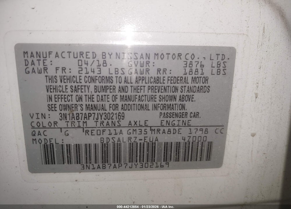 2018 NISSAN SENTRA SR VIN: 3N1AB7AP7JY302169
